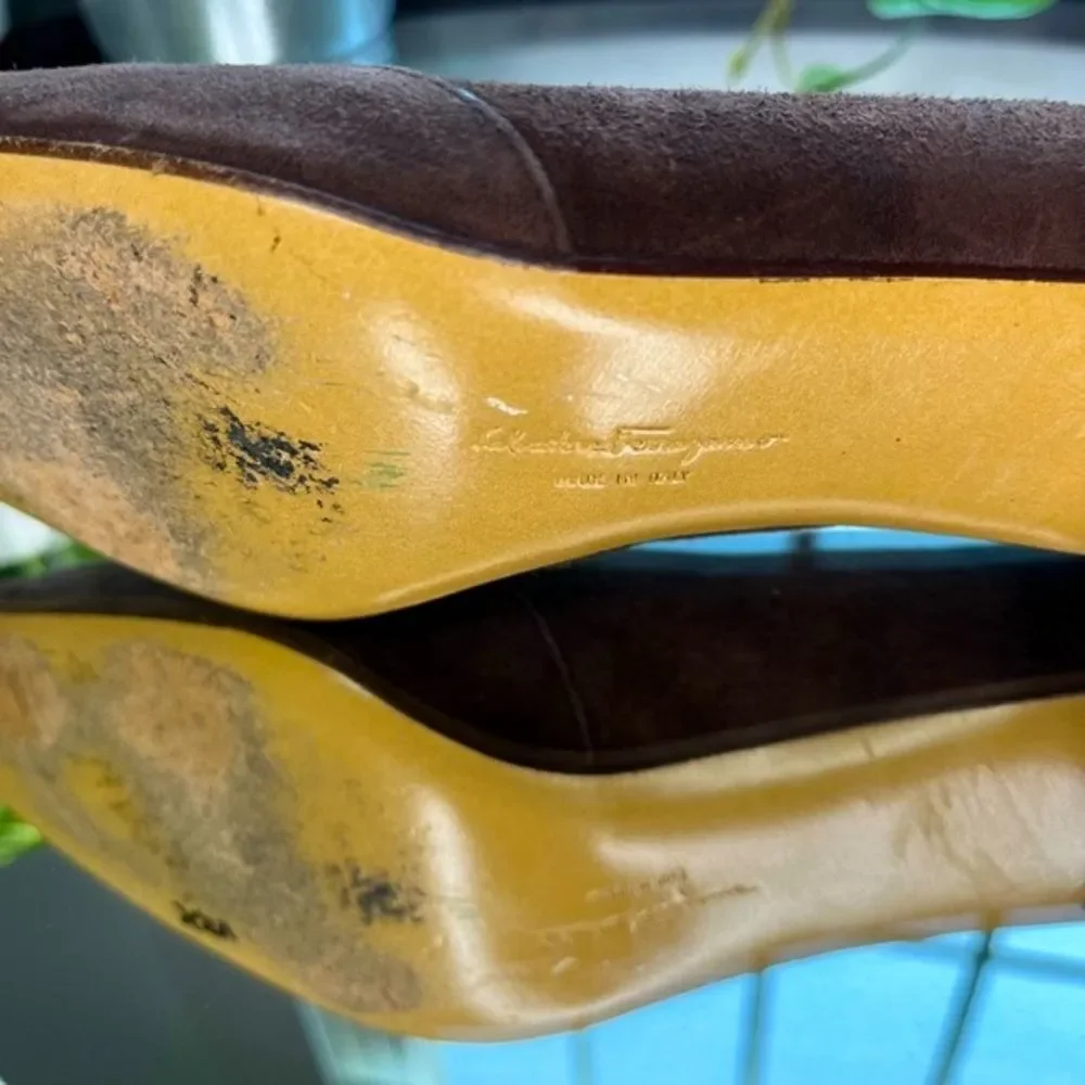 Salvatore Ferragamo Brown Suede Blcok Heeled Shoes Loafers Size 9​​​